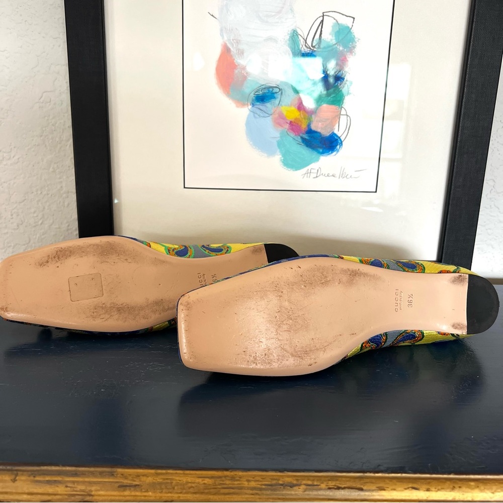 Gucci Dionysus Floral Brocade Ballet Flats In Lime - Size 36 1/2 - Picture 10 of 15
